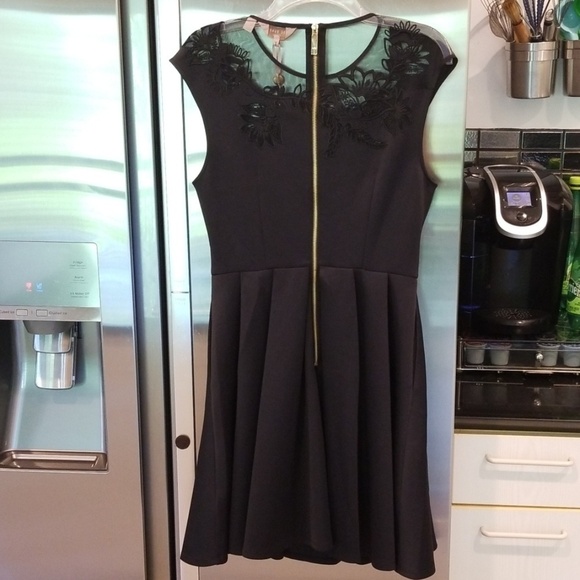 💕TED BAKER💕 Black Embroidered Mesh Skater Dress - Picture 8 of 8